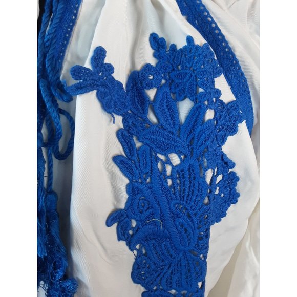 2/$35-Line & Dot Embroidery Off Shoulder Pheasant Boho Blouse Women's Size M - Picture 11 of 13